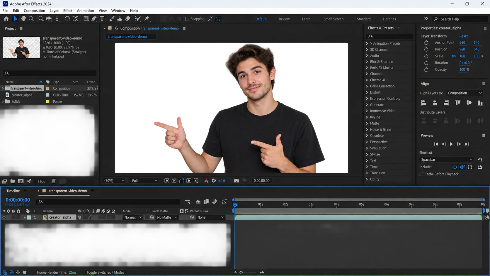 After Effects-style transparent composition
