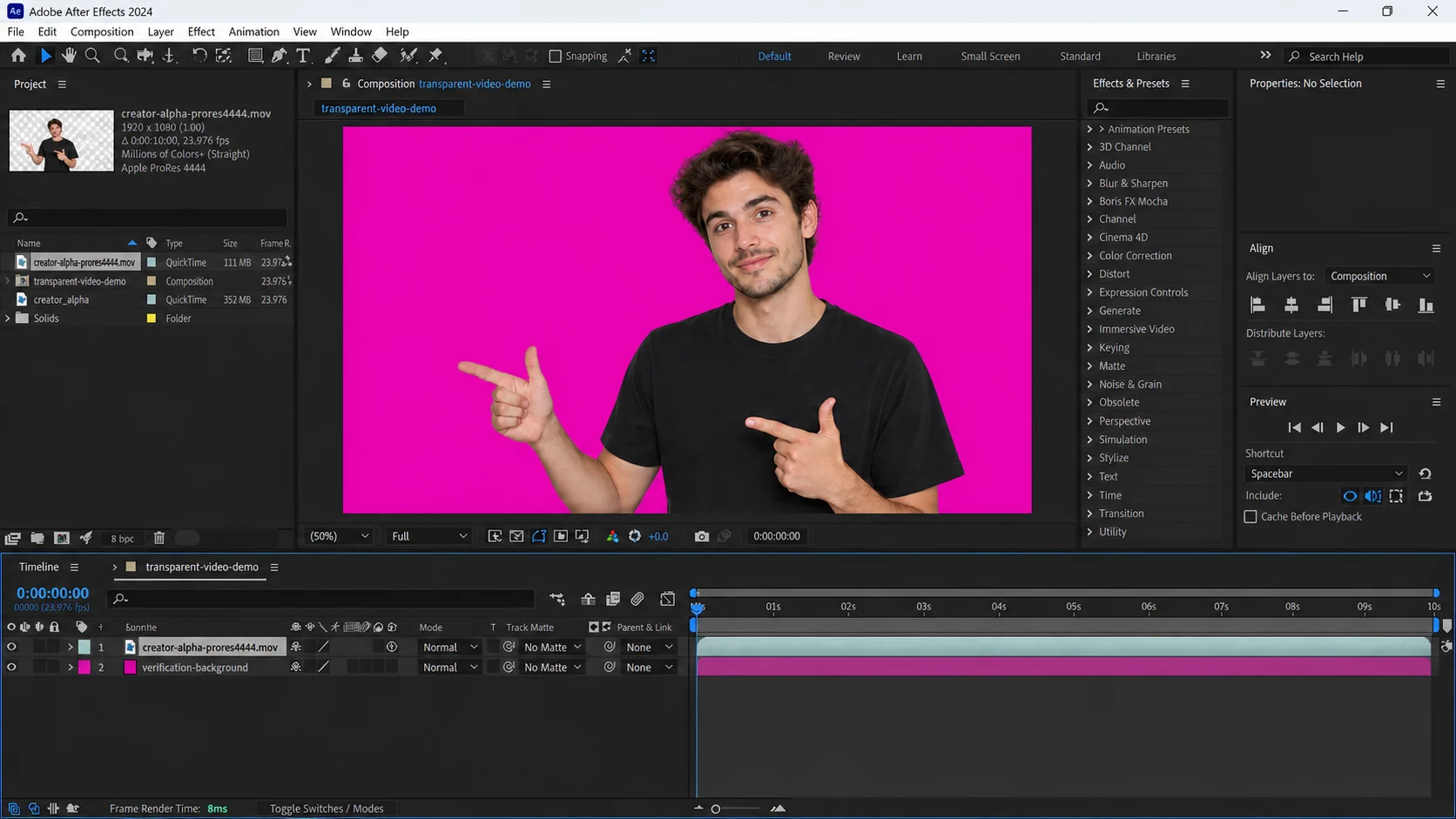 Transparent export verified over a colored solid