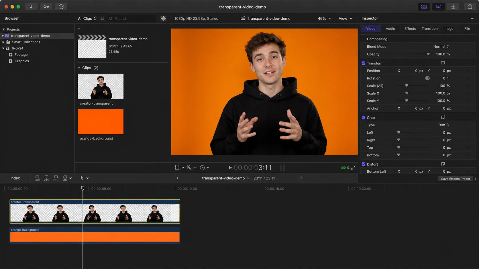 Final Cut Pro-style alpha timeline