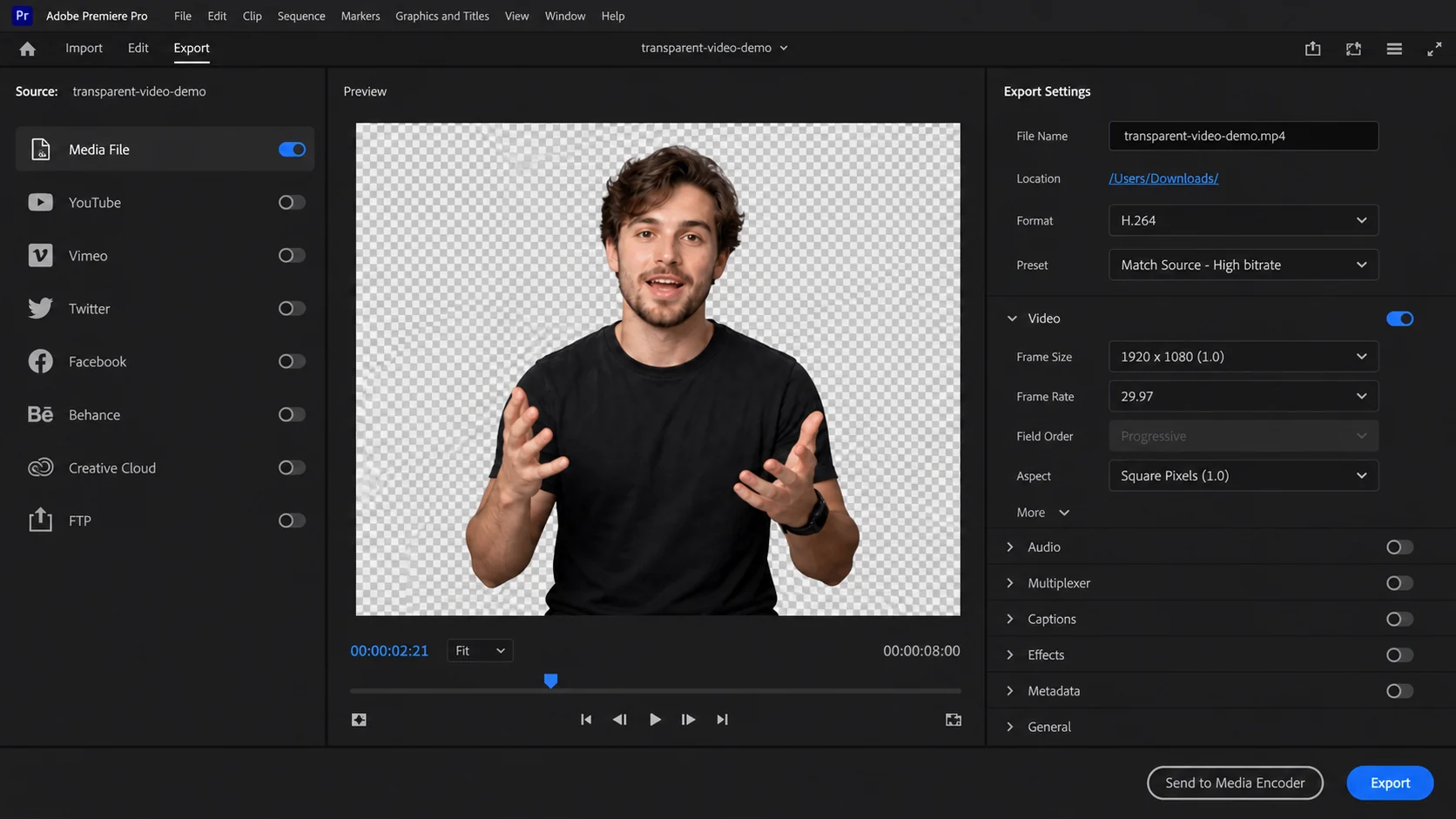 Premiere Pro-style Export workspace
